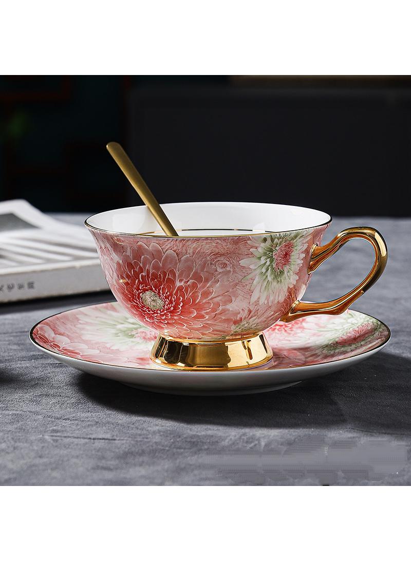 Y&D European style full color peony bone china coffee cup, ceramic plate, ceramic water cup, Coffee Cups, Tea Cup Set,  Porcelain Tea Set, Latte Cupsexquisite gift box tea cup set - Image 2