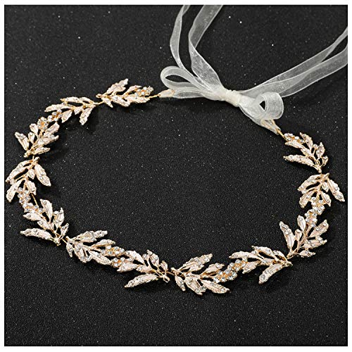 SWEETV Leaf Wedding Headpieces for Bride Flower Girl Gold Bridal Headband with Rhinestones Women Handmade Hair Accessories - Image 1