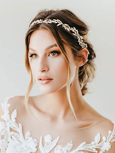 SWEETV Leaf Wedding Headpieces for Bride Flower Girl Gold Bridal Headband with Rhinestones Women Handmade Hair Accessories - Image 3