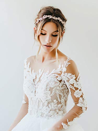 SWEETV Leaf Wedding Headpieces for Bride Flower Girl Gold Bridal Headband with Rhinestones Women Handmade Hair Accessories - Image 4