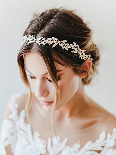 SWEETV Leaf Wedding Headpieces for Bride Flower Girl Gold Bridal Headband with Rhinestones Women Handmade Hair Accessories - Image 2