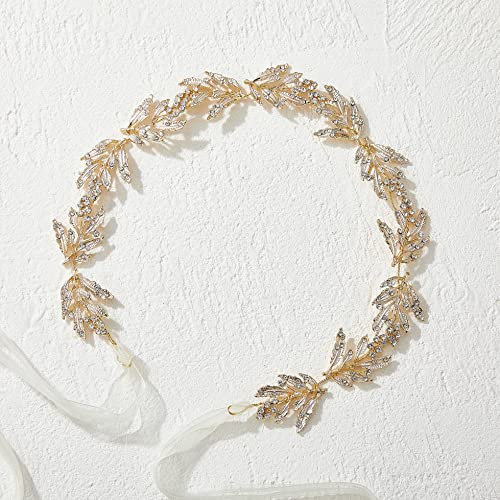 SWEETV Leaf Wedding Headpieces for Bride Flower Girl Gold Bridal Headband with Rhinestones Women Handmade Hair Accessories - Image 5