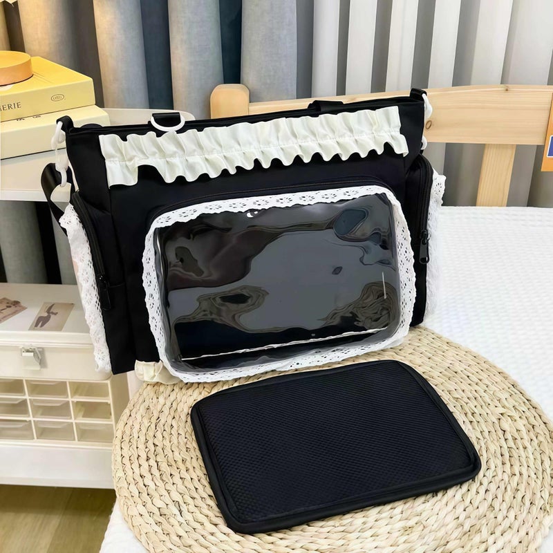 Winatehr cute kawaii ita bag crossbody tote bag, pin display with Insert bow large messenger bag crossbody, cute tote bags with zipper ruffle y2k, kpop japanese trendy purse aesthetic - Image 4