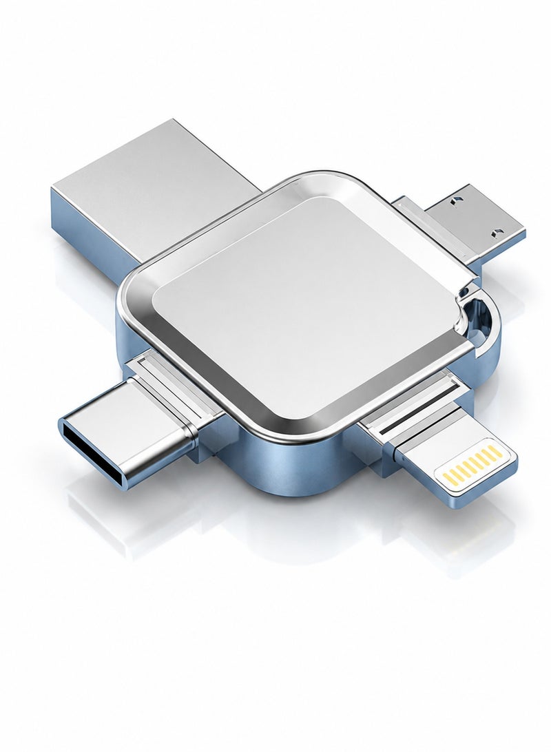 AFQIX USB Flash Drive USB 3.0 128GB Memory Flash 4 in 1 Multipurpose Type-C External Storage,for Android Smart phones,iPhone,iPad, MacBook,Laptop,Silver - Image 1
