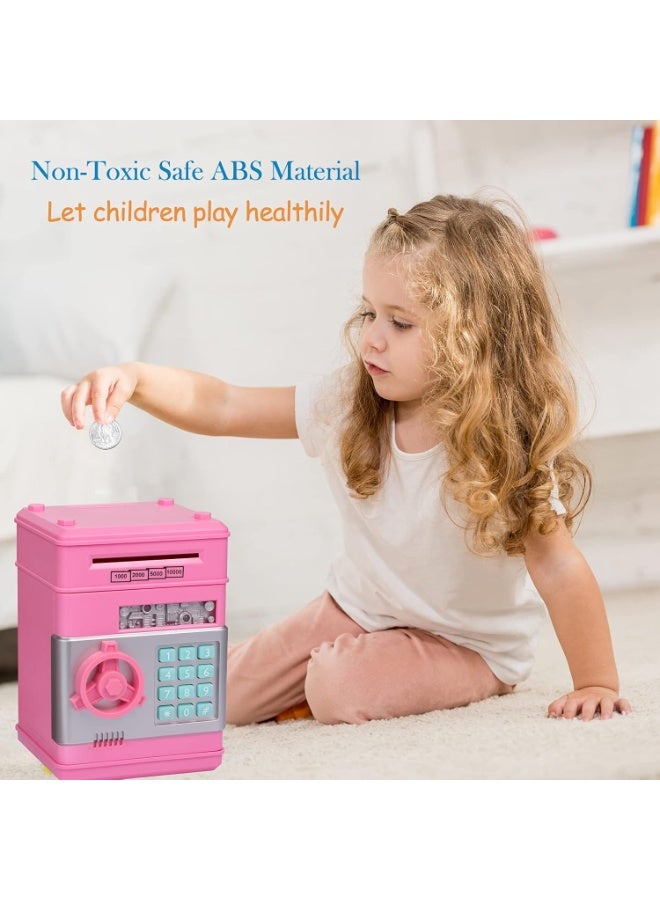 WAHA TOYS Piggy Money Bank for Kids – Password Money Safe Box with Auto Scroll Cash Slot, Coin Bank Toy for Girls & Boys Ages 4-11 – Secure Electronic ATM Money Saving Box (Pink) - Image 4