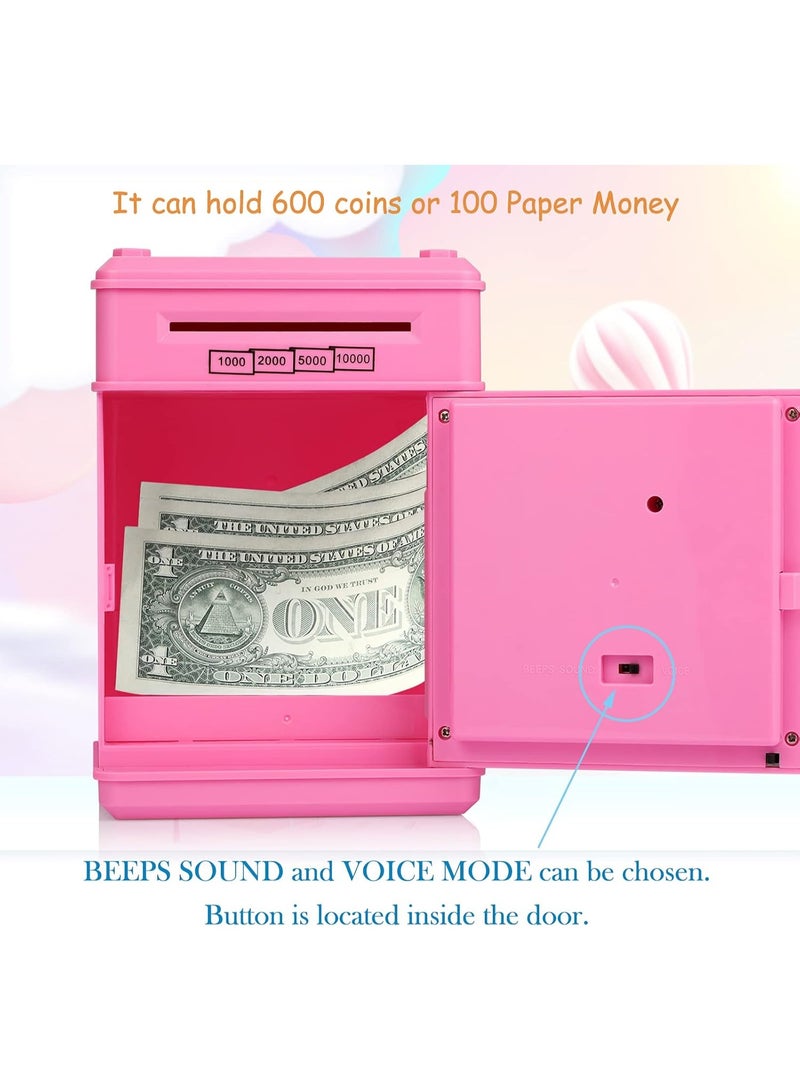 WAHA TOYS Piggy Money Bank for Kids – Password Money Safe Box with Auto Scroll Cash Slot, Coin Bank Toy for Girls & Boys Ages 4-11 – Secure Electronic ATM Money Saving Box (Pink) - Image 3