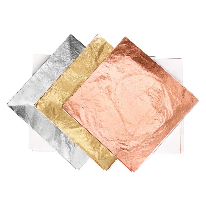 KIRIN Imitation Gold Leaf Sheets Real Copper Leaf Imitation Silver Leaf Sheets Metallic Gold Foil with Brush 300 Sheets 14CM x 14CM for Gilding Painting Arts Crafts Nails and DIYS Decoration - Image 1