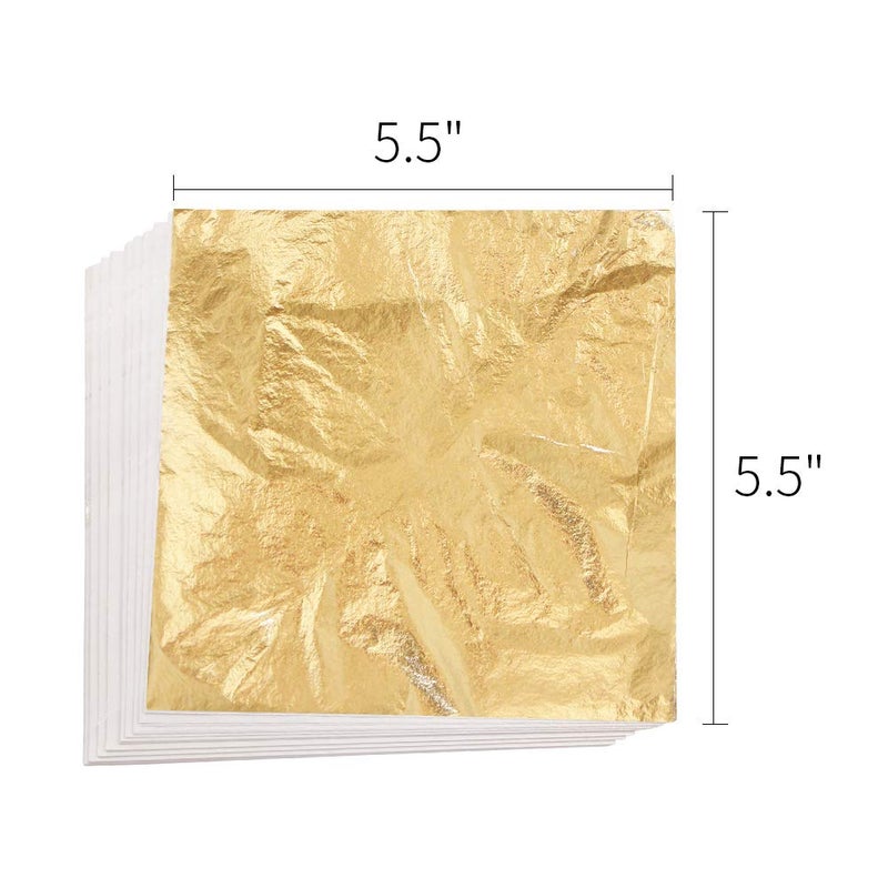 KIRIN Imitation Gold Leaf Sheets Real Copper Leaf Imitation Silver Leaf Sheets Metallic Gold Foil with Brush 300 Sheets 14CM x 14CM for Gilding Painting Arts Crafts Nails and DIYS Decoration - Image 2