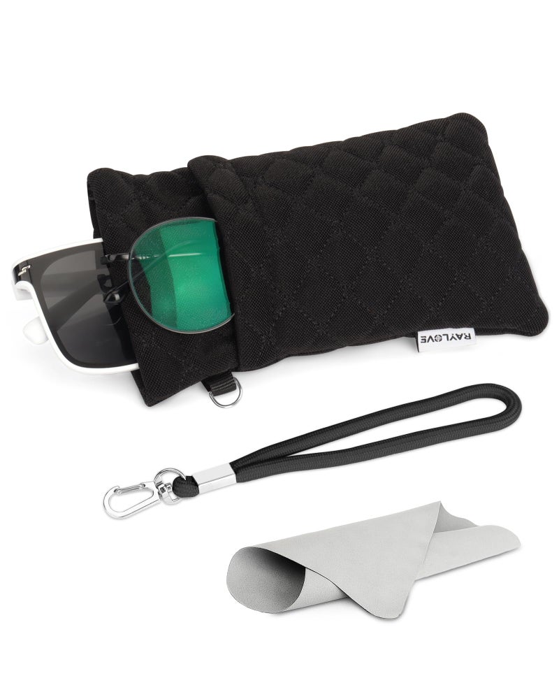 RayLove Double Glasses Case Soft Eyeglass Cases with Cleaning Cloth Squeeze Top Sunglasses Case Glasses Pouch for Women Men - Image 1