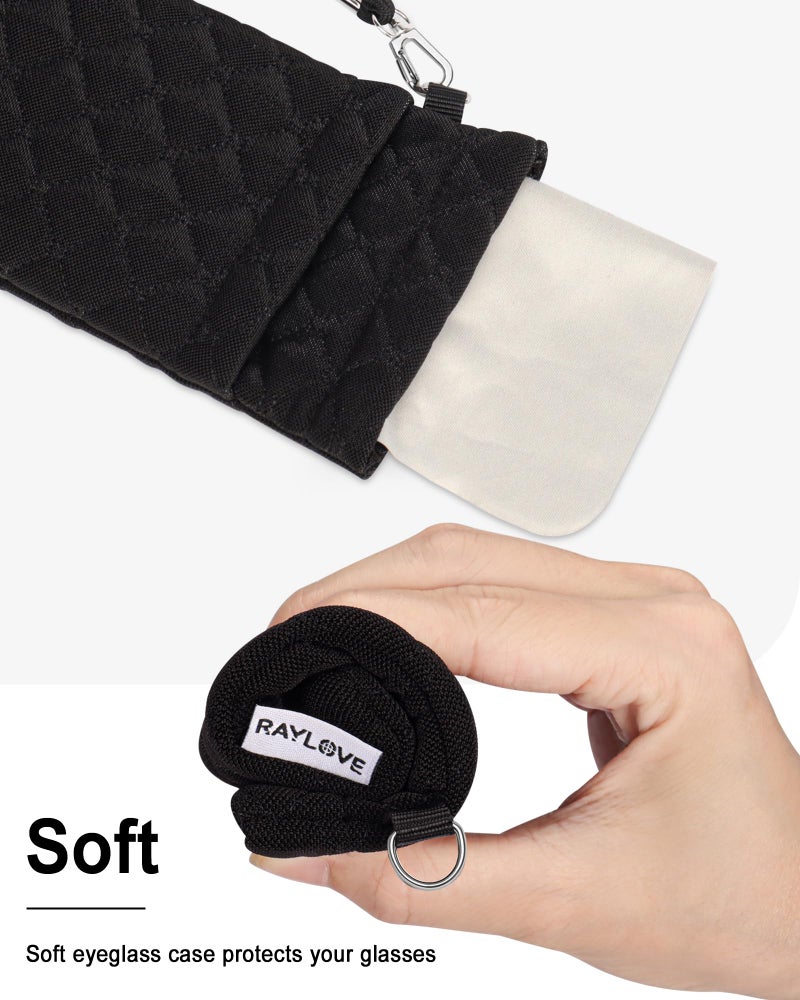 RayLove Double Glasses Case Soft Eyeglass Cases with Cleaning Cloth Squeeze Top Sunglasses Case Glasses Pouch for Women Men - Image 4