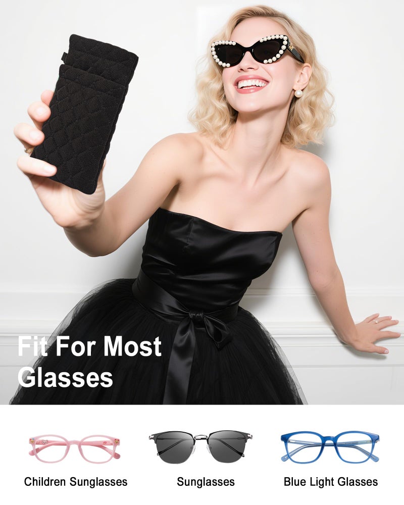 RayLove Double Glasses Case Soft Eyeglass Cases with Cleaning Cloth Squeeze Top Sunglasses Case Glasses Pouch for Women Men - Image 3