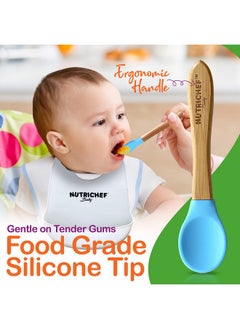 NutriChef 2 Piece Baby & Toddler Spoon Set All Natural Wooden Spoon Set W/Soft Curved Food Grade Silicone Head Selffeeding Utensils Bpa Free Toddler & Child Tableware For Ages 4 Months 6 Years  - Image 4