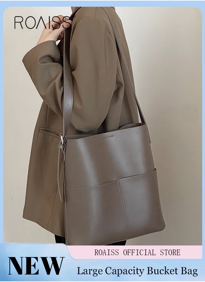 roaiss - Women's PU Leather Shoulder Bag Large Capacity Fashionable and Versatile Crossbody Bag Casual Daily Shoulder Bag Bucket Bag - Image 1