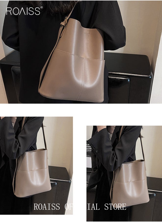 roaiss - Women's PU Leather Shoulder Bag Large Capacity Fashionable and Versatile Crossbody Bag Casual Daily Shoulder Bag Bucket Bag - Image 1