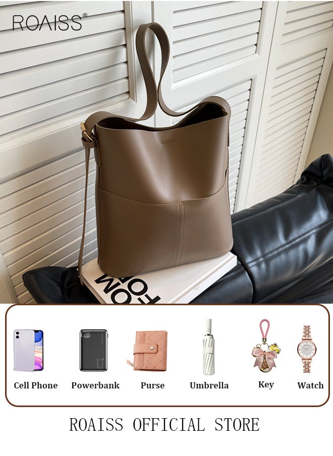 roaiss - Women's PU Leather Shoulder Bag Large Capacity Fashionable and Versatile Crossbody Bag Casual Daily Shoulder Bag Bucket Bag - Image 1