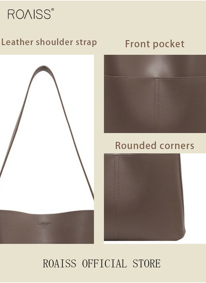 roaiss - Women's PU Leather Shoulder Bag Large Capacity Fashionable and Versatile Crossbody Bag Casual Daily Shoulder Bag Bucket Bag - Image 1