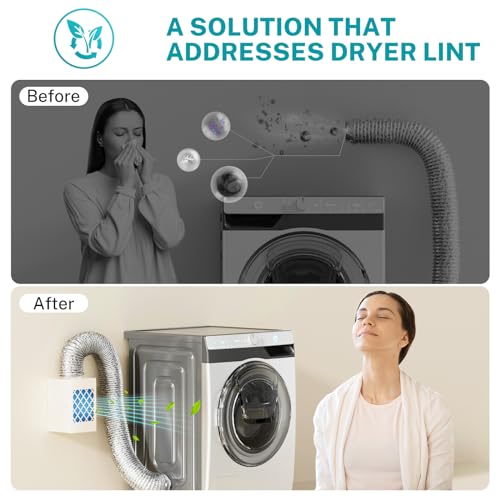 HG Power Indoor Dryer Vent Kit, HG Power Metal Dryer Vent Box, Safety Vent Flap, Dryer Lint Trap, Indoor Dryer Vent for Electric Dryer, Space Saver Dryer Vent Kit with Polyester Filters, Dryer Vent Hose - Image 4