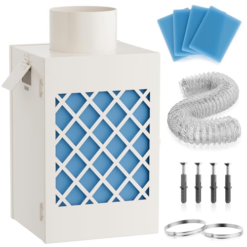 HG Power Indoor Dryer Vent Kit, HG Power Metal Dryer Vent Box, Safety Vent Flap, Dryer Lint Trap, Indoor Dryer Vent for Electric Dryer, Space Saver Dryer Vent Kit with Polyester Filters, Dryer Vent Hose - Image 2