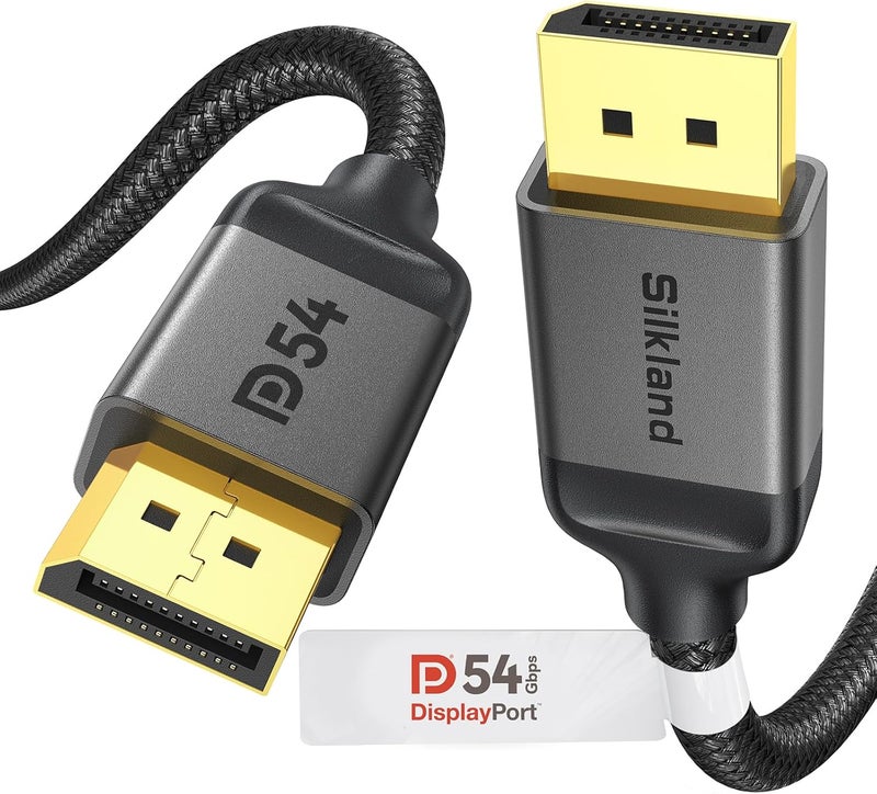سيلكلاند كابل DisplayPort 2.1 من Silkland بسرعة 54 جيجابت في الثانية، طوله 1 متر [معتمد من VESA]، دعم للتقنيات 8K@120Hz، 4K@540Hz/360Hz/240Hz، HDR10، FreeSync، G-Sync، مناسب لشاشات الألعاب بترددات 360Hz، وكذلك لأجهزة الكمبيوتر والبطاقات الرسومية مثل 5090 و 7900XTX. - Image 1