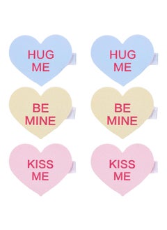 Whaline 6Pcs Valentines Day Heart Hair Clips Sweet Conversation Heart Hair Barrettes Pink Blue Yellow Candy Heart Alligator Hairgrips Hair Accessories for Birthday Wedding Party