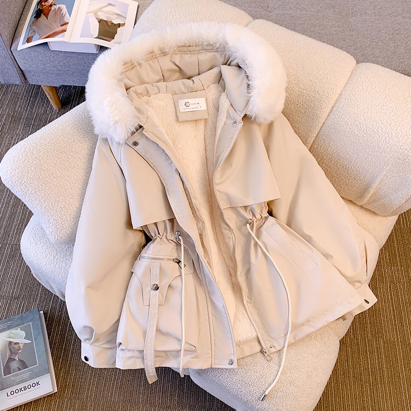 Womens Mid-Length Slim Hooded Parka with Velvet Liner Coffee