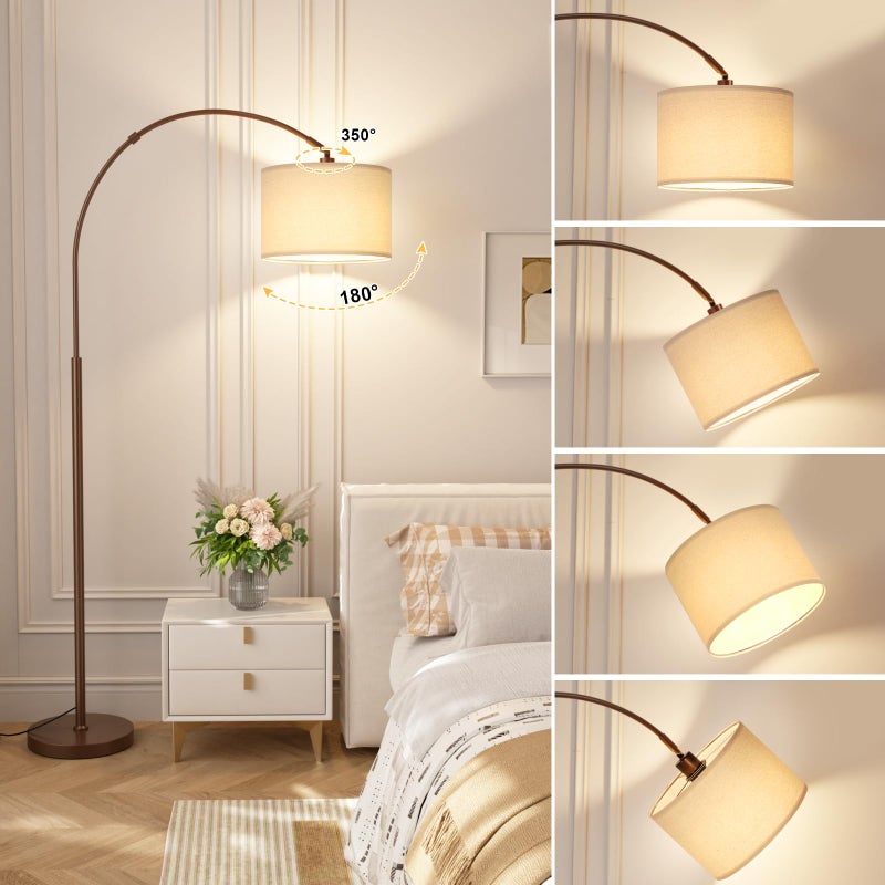 Ambimall Dimmable Arc Floor Lamp with Remote, Color Temperatures and Brightness Adjustable, Arched Floor Lamp with Rotating Head, Over Couch Arched Reading Light for Living Room (Deep Beige and Brown) - Image 5