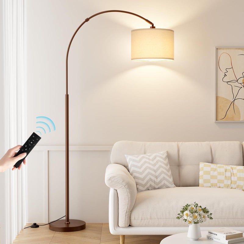 Ambimall Dimmable Arc Floor Lamp with Remote, Color Temperatures and Brightness Adjustable, Arched Floor Lamp with Rotating Head, Over Couch Arched Reading Light for Living Room (Deep Beige and Brown) - Image 1