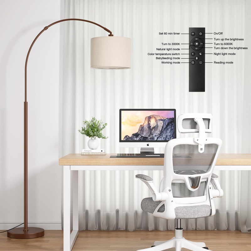 Ambimall Dimmable Arc Floor Lamp with Remote, Color Temperatures and Brightness Adjustable, Arched Floor Lamp with Rotating Head, Over Couch Arched Reading Light for Living Room (Deep Beige and Brown) - Image 3