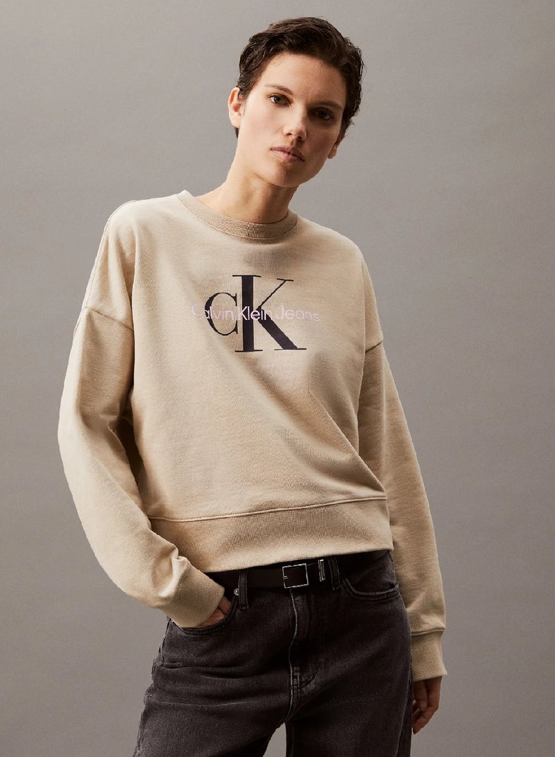 Calvin Klein Jeans Monogram Logo French Terry Relaxed Sweatshirt - Image 1