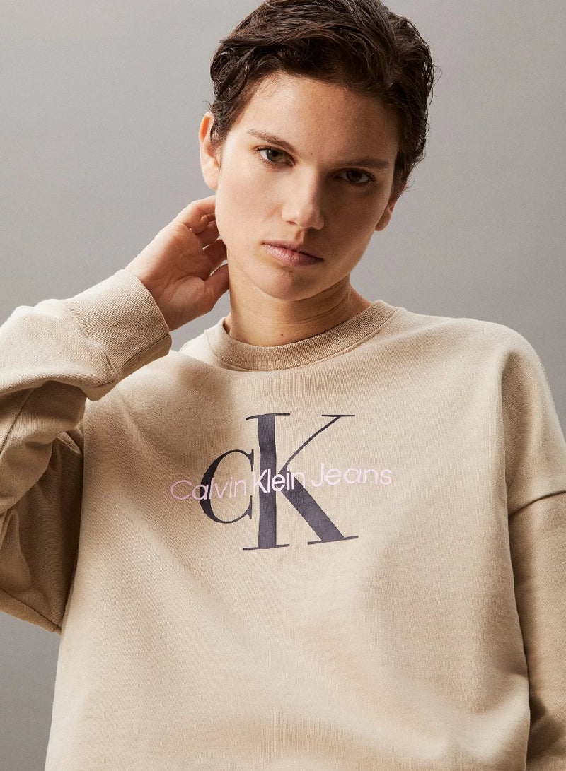 Calvin Klein Jeans Monogram Logo French Terry Relaxed Sweatshirt - Image 3