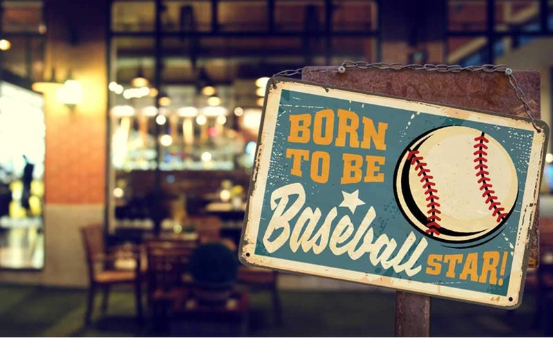 AOYEGO Baseball Shop Tin Sign,Born to be Baseball Star Vintage Metal Tin Signs for Cafes Bars Pubs Shop Wall Decorative Funny Retro Signs for Men Women 8x12 Inch - Image 3