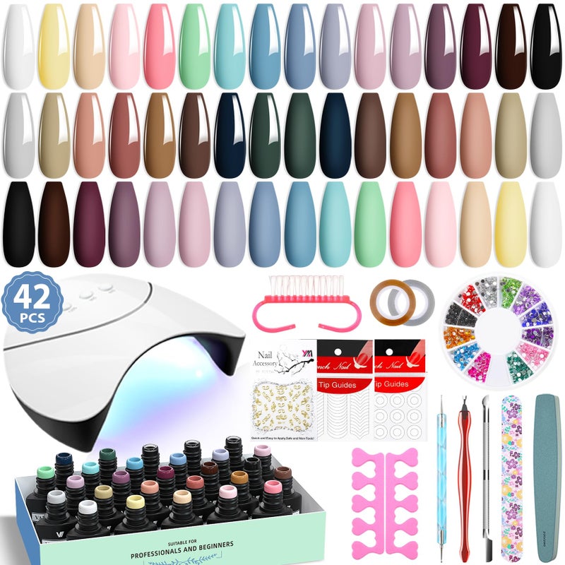 VANREESA 24 Colors Gel Nail Polish Kit with U V Light 42 Pcs Gel Polish Nail Kit Glossy & Matte Top Coat Complete Nail Kit with Manicure Tools Gifts for Women - Image 1