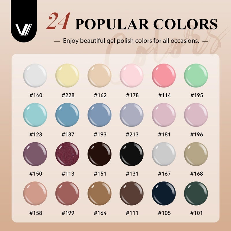 VANREESA 24 Colors Gel Nail Polish Kit with U V Light 42 Pcs Gel Polish Nail Kit Glossy & Matte Top Coat Complete Nail Kit with Manicure Tools Gifts for Women - Image 2
