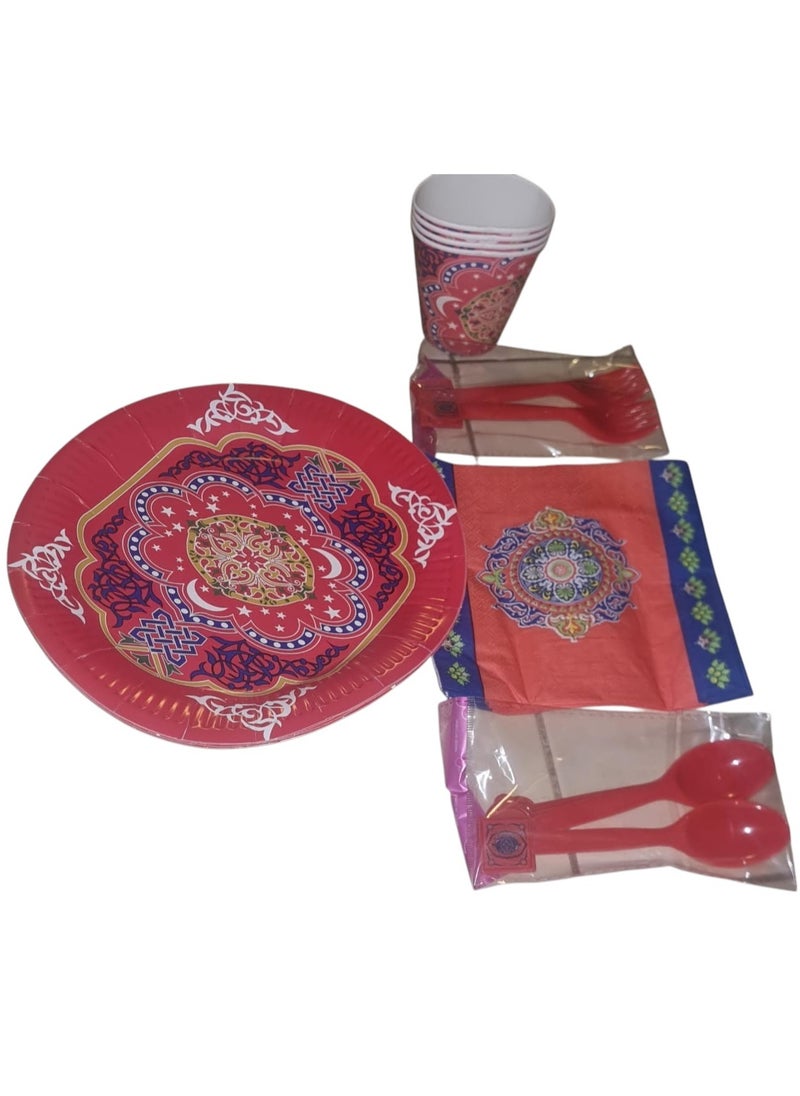 Generic Disposable Ramadan Paper Plates, Cups ,Forks. Spoons, And Tissue Set For Serving  - Image 1