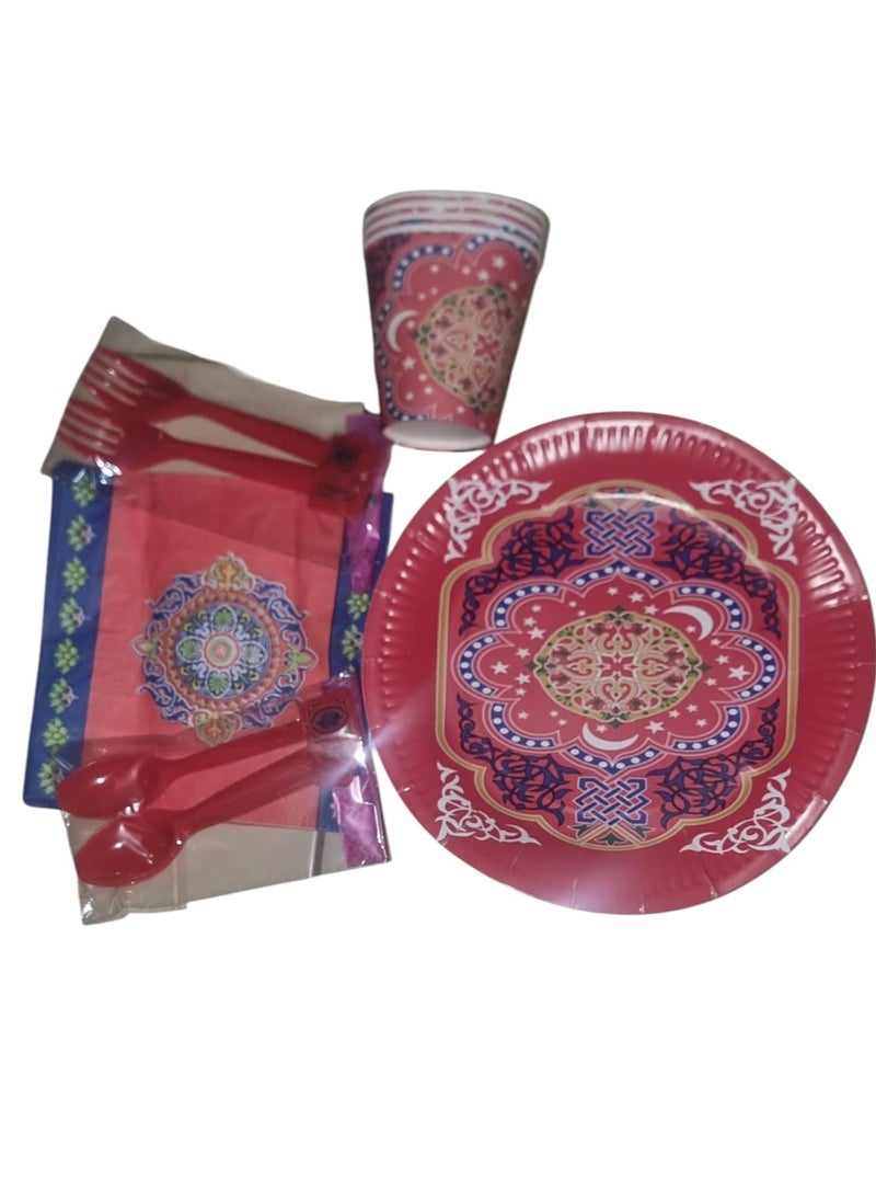 Generic Disposable Ramadan Paper Plates, Cups ,Forks. Spoons, And Tissue Set For Serving  - Image 2