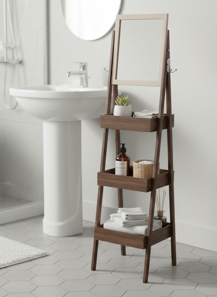 evistar 3-shelf storage organizer with mirror, made of high-quality Turkish wood, suitable for the bedroom or living room versatile. - Image 1