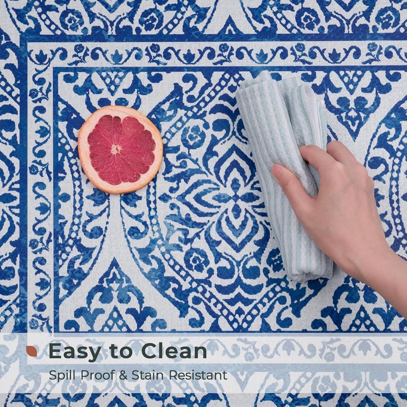 Fresh Mint 2 Piece Set Boho Kitchen Mats for Floor Bohemian Distressed Anti Fatigue Kitchen Rugs Vintage Farmhouse Cushioned Kitchen Runners for Standing Waterproof & Non-Skid Comfort, Sea Blue - Image 4