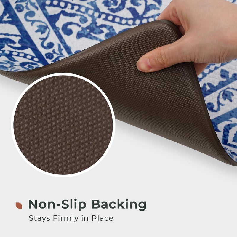 Fresh Mint 2 Piece Set Boho Kitchen Mats for Floor Bohemian Distressed Anti Fatigue Kitchen Rugs Vintage Farmhouse Cushioned Kitchen Runners for Standing Waterproof & Non-Skid Comfort, Sea Blue - Image 5