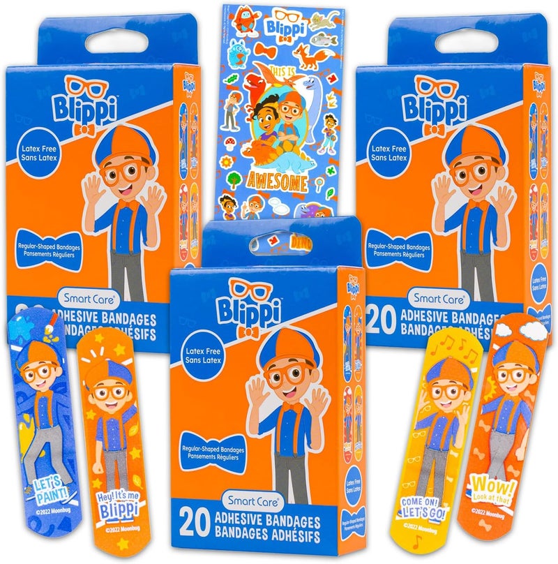 Blippi مجموعة لاصقات بليبي للأطفال تتضمن 3 علب من 20 لاصقة ملونة وملصقات مجموعة الإسعافات الأولية بليبي للفتيات والفتيان - Image 1