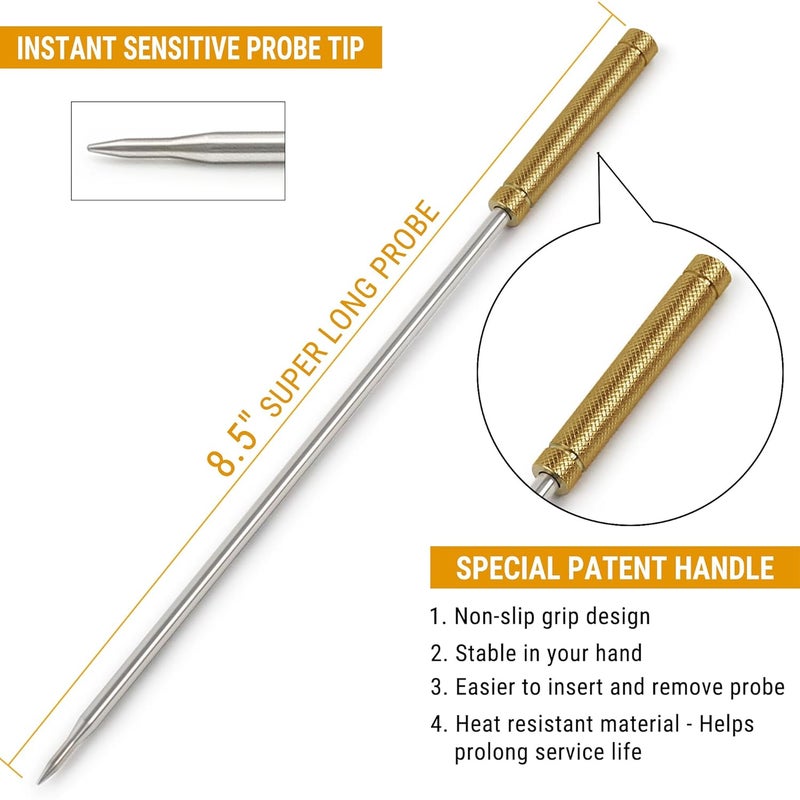 ThermoPro Official Stainless Steel Probe Replacement Stainless Meat Probe for TP25, TP27 (Golden) - Image 2