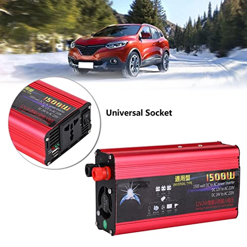 Ymiko محول طاقة السيارة 1500 واط شاحن USB محول محول موجة جيبية معدلة DC 12V/24V إلى AC 220V معدن بلاستيك موجة جيبية معدلة أحمر + أسود - Image 4