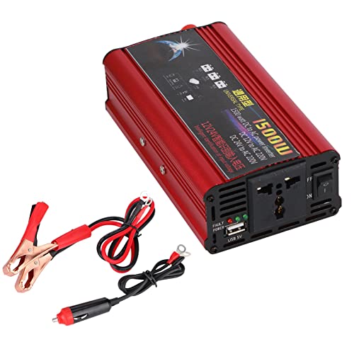 Ymiko محول طاقة السيارة 1500 واط شاحن USB محول محول موجة جيبية معدلة DC 12V/24V إلى AC 220V معدن بلاستيك موجة جيبية معدلة أحمر + أسود - Image 1