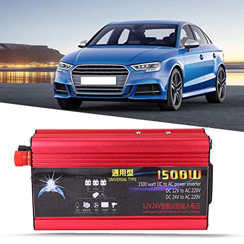Ymiko محول طاقة السيارة 1500 واط شاحن USB محول محول موجة جيبية معدلة DC 12V/24V إلى AC 220V معدن بلاستيك موجة جيبية معدلة أحمر + أسود - Image 2