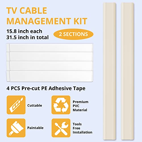 ZhiYo TV Cord Cover for Wall, 31.5 inch Cable Concealer, Cord Hider for Wall Mounted TV, Paintable Cable Cover to Hide Wires, Beige Wire Raceway Kit, 2X L15.8in W1.5in H0.75in - Image 4