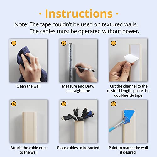 ZhiYo TV Cord Cover for Wall, 31.5 inch Cable Concealer, Cord Hider for Wall Mounted TV, Paintable Cable Cover to Hide Wires, Beige Wire Raceway Kit, 2X L15.8in W1.5in H0.75in - Image 5