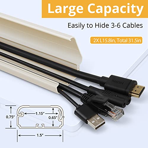 ZhiYo TV Cord Cover for Wall, 31.5 inch Cable Concealer, Cord Hider for Wall Mounted TV, Paintable Cable Cover to Hide Wires, Beige Wire Raceway Kit, 2X L15.8in W1.5in H0.75in - Image 2