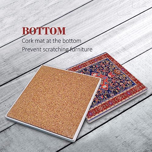Bribay Coasters for Drinks Set of 6, Tribal Geometric Pattern Absorbent Square Ceramic Stone Mat, with Cork Base and Metal Holder, Gift for Housewarming Room Bar Decor - Image 5