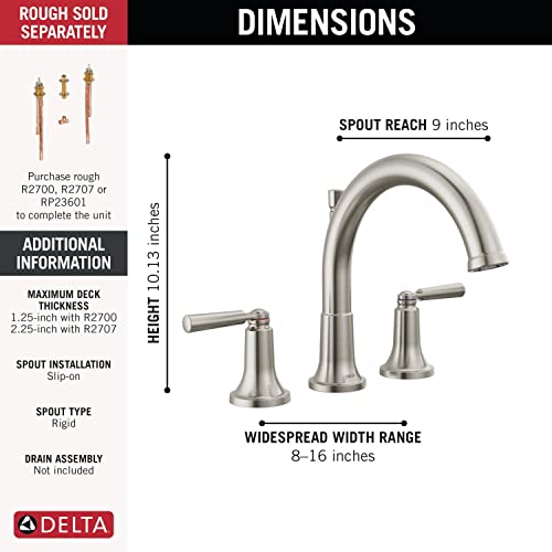 Delta Saylor Roman Tub Faucet Brushed Nickel Deck Mount Bathtub Faucet Stainless T2735SS Valve Not Included - Image 3