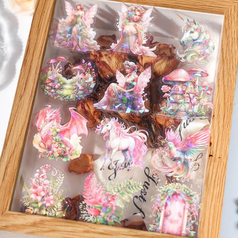 YOKSAS 180PCS Fantasy Forest Witch Fairy Stickers â€“ Aesthetic Dragon, Unicorn Clear Scrapbooking Supplies for Journaling, Resin Crafts, Watercolor Cryptid, Nature Decals for Planners & Notebooks - Image 5