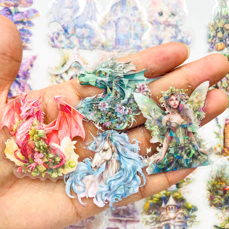 YOKSAS 180PCS Fantasy Forest Witch Fairy Stickers â€“ Aesthetic Dragon, Unicorn Clear Scrapbooking Supplies for Journaling, Resin Crafts, Watercolor Cryptid, Nature Decals for Planners & Notebooks - Image 3
